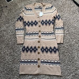 Lucky Brand Women's Beige and Brown Patterned Sweater Dress Size Small NWT